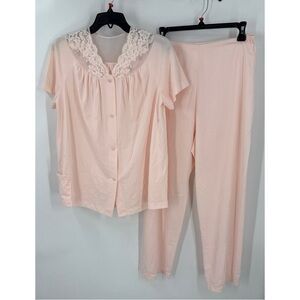 Shadowline vintage satin lace pink pajama set 36/M